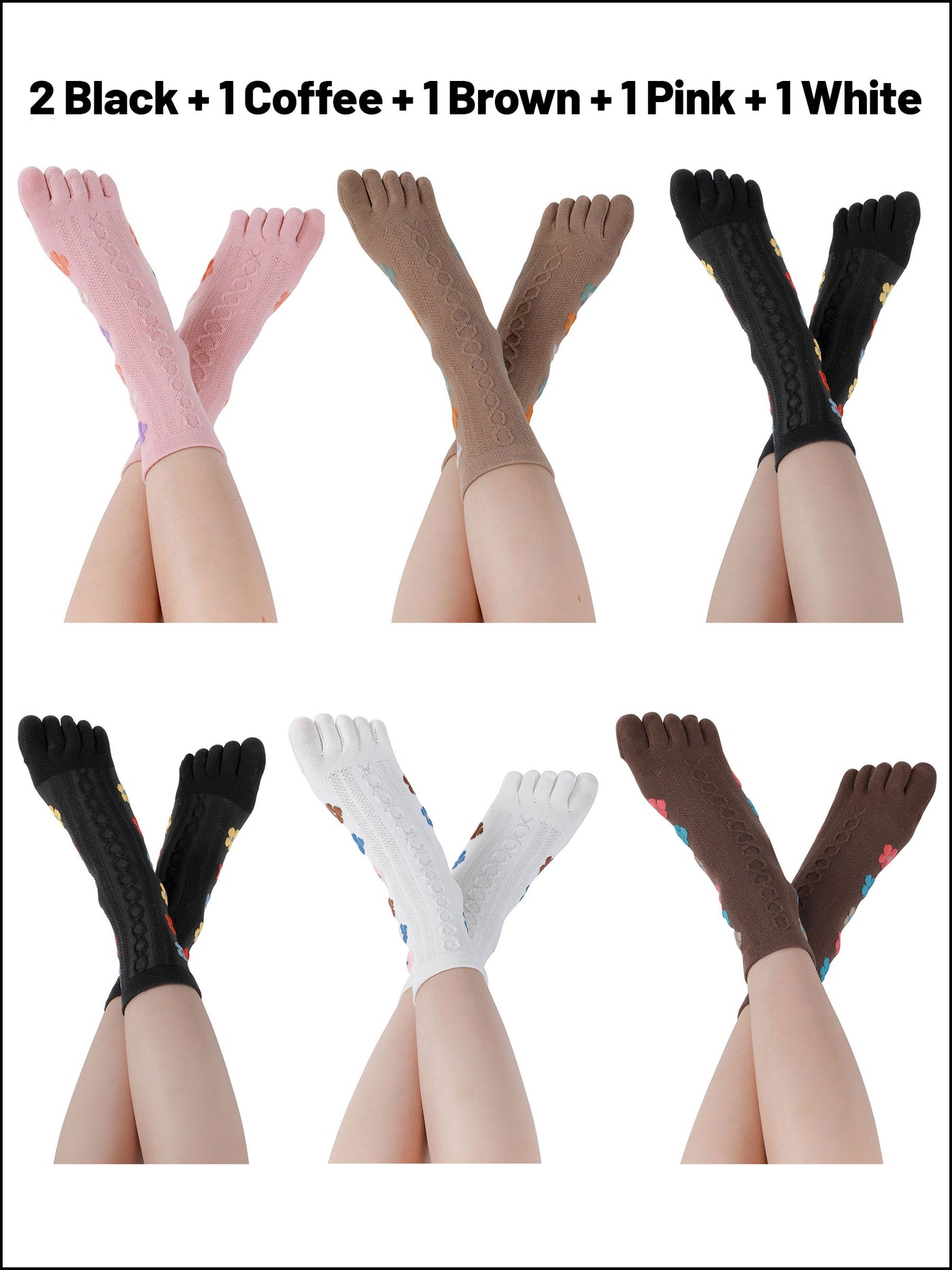 Premium-"6 Pairs"-Women's Five-toe Crew Socks Organic Cotton