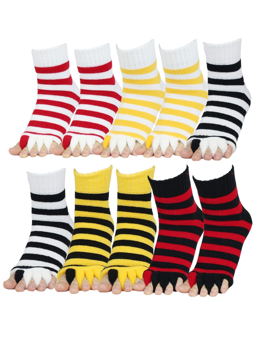 10 Pack- Unisex Foot Alignment Toe Separators Socks, Stripe