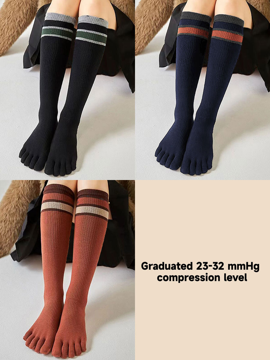 Premium-3 Pairs-Women's Compression Five-toe Socks in Mix Solid Color