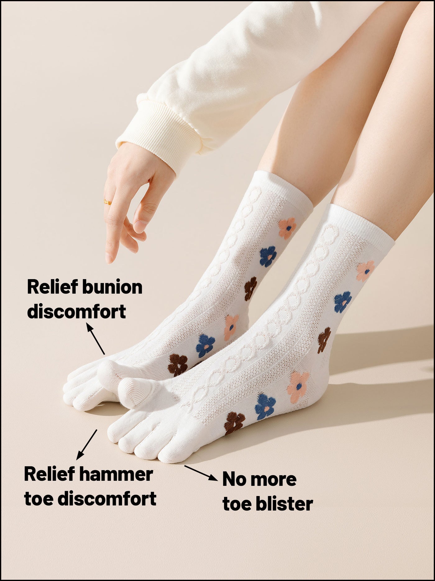 Premium-"6 Pairs"-Women's Five-toe Crew Socks Organic Cotton