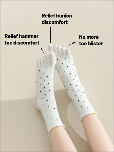 Premium-"6 Pairs"-Women's Five-toe Crew Socks Organic Cotton