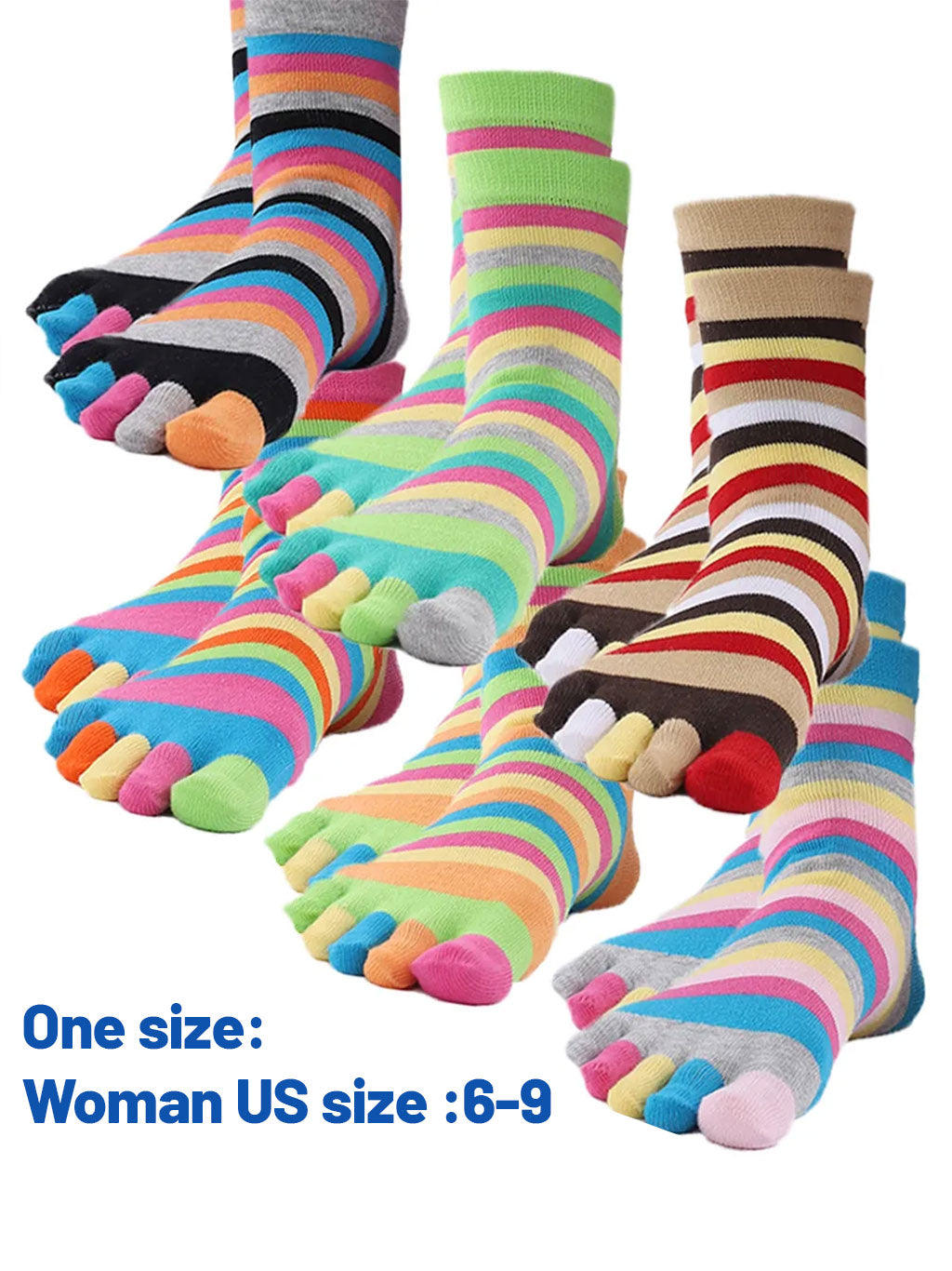 Premium-6 pairs-Women's Colorful striped Organic Cotton Ankle Five Finger Toe Socks