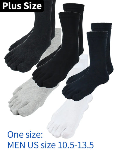 All-Seasons-Premium-5 Pairs-Unisex's Plus Size Five Mid-calf Toe Socks Organic Cotton in Mix Solid Color