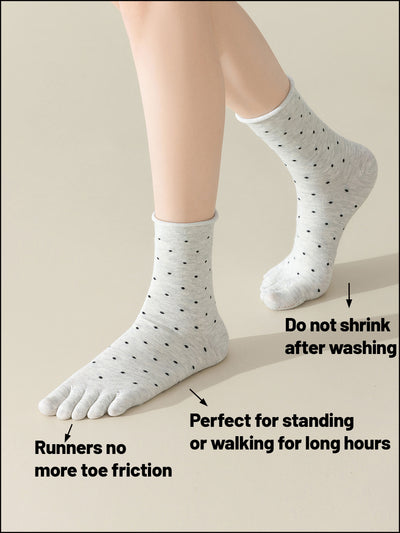 Premium-"6 Pairs"-Women's Five-toe Crew Socks Organic Cotton