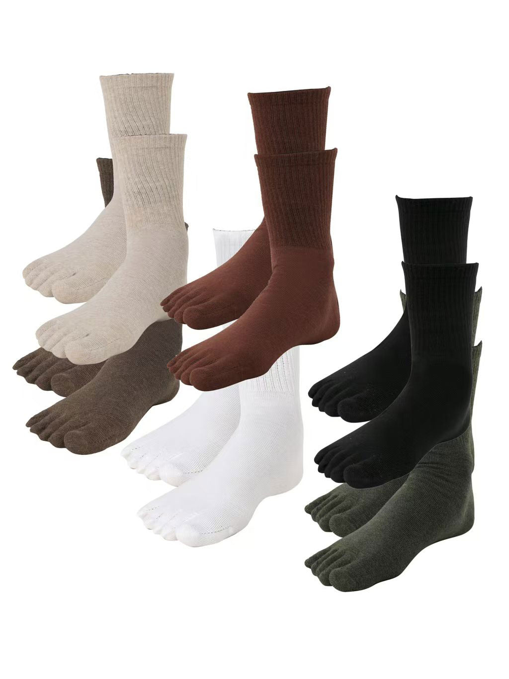 Six pairs of no-show socks, three black and three white.