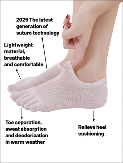 Premium-"6 Pairs"-Women's Five-toe Anti-slip No Show Socks Organic Cotton