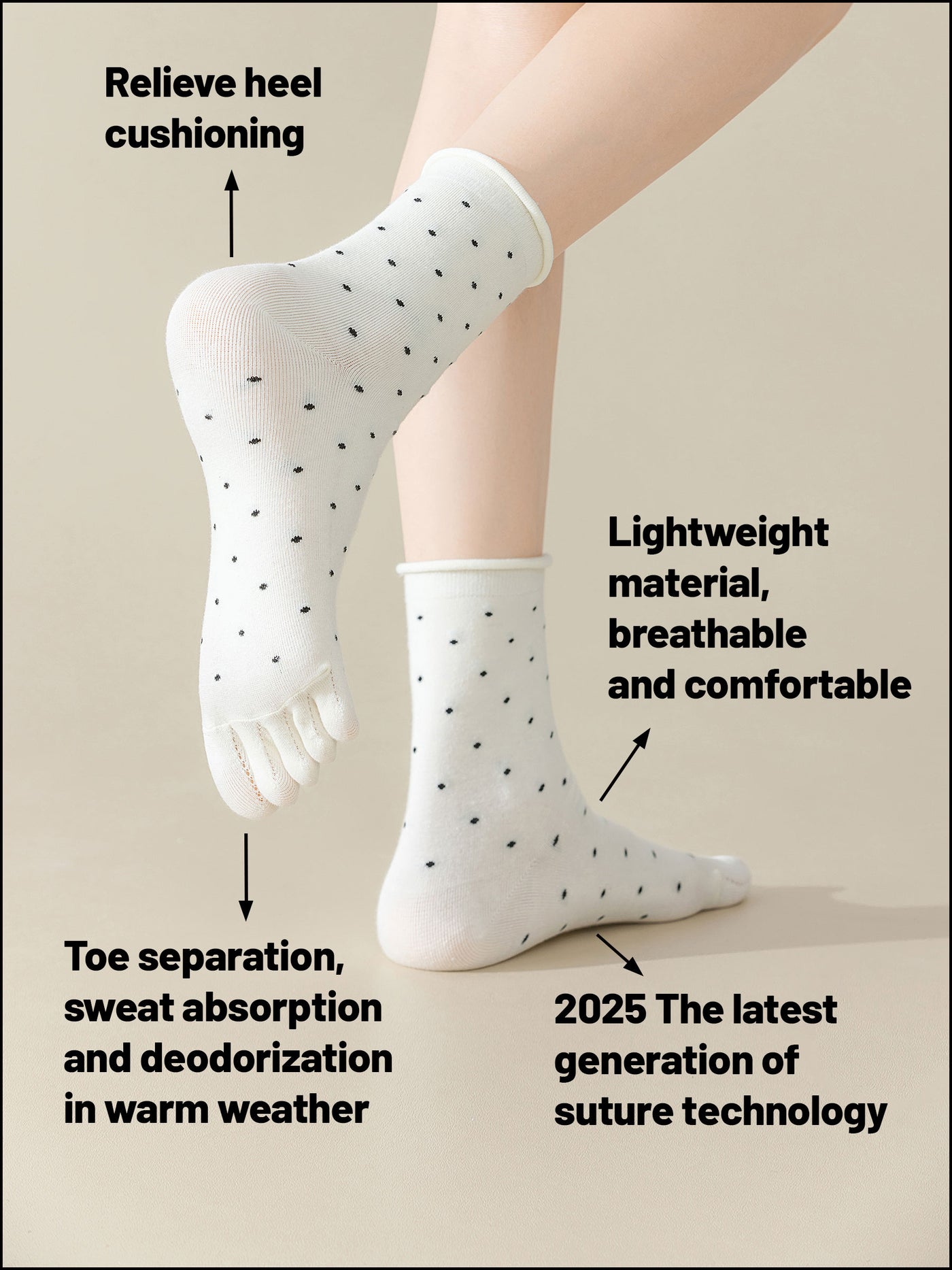 Premium-"6 Pairs"-Women's Five-toe Crew Socks Organic Cotton