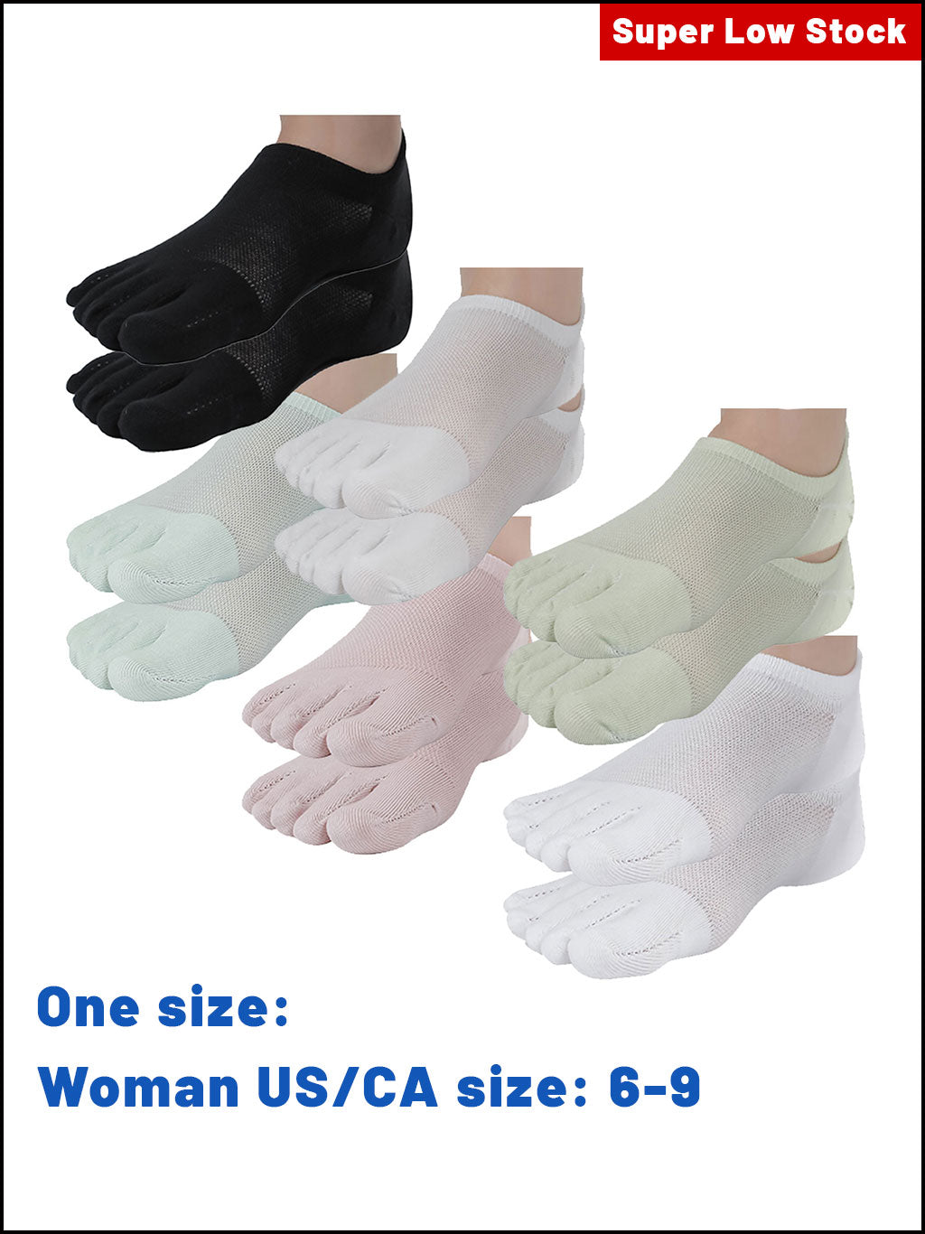 Premium-"6 Pairs"-Women's Five-toe Anti-slip No Show Socks Organic Cotton