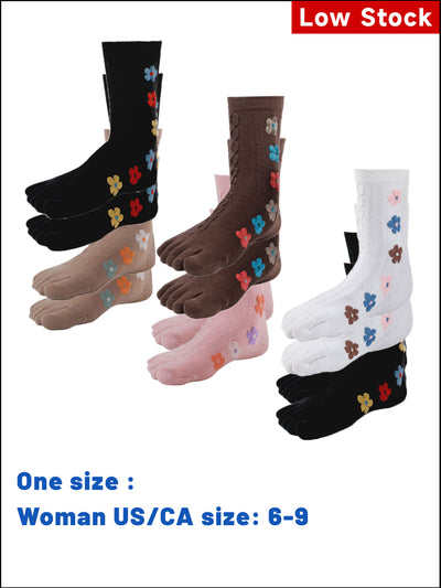 Premium-"6 Pairs"-Women's Five-toe Crew Socks Organic Cotton