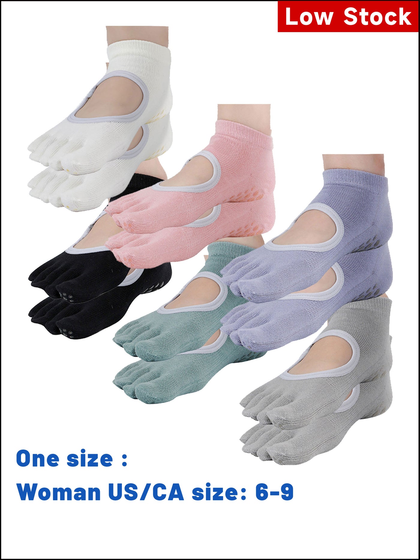 Premium-"6 Pairs"-Women's Five-toe Crew Socks Organic Cotton Non-Slip Bottom