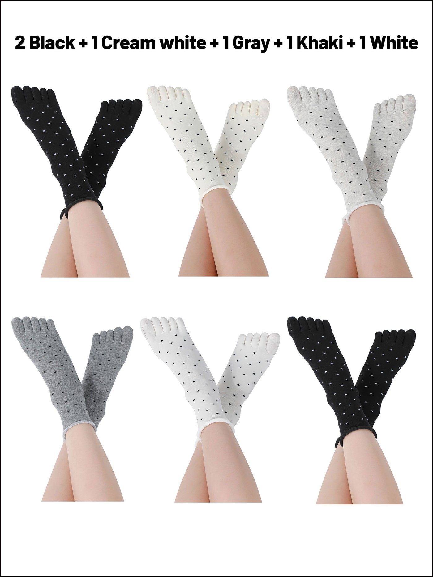 Premium-"6 Pairs"-Women's Five-toe Crew Socks Organic Cotton