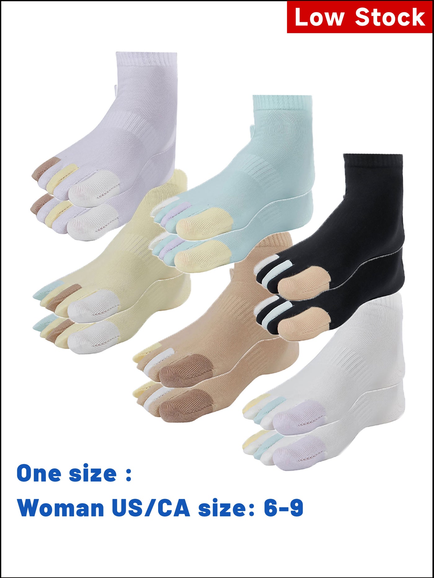 Premium-"6 Pairs"-Women's Five-toe Low cut Socks Organic Cotton