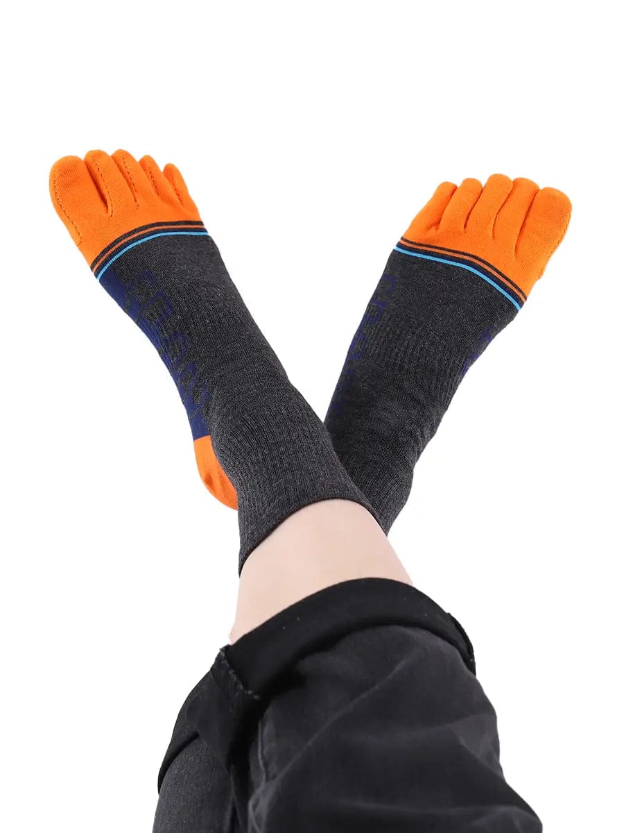 men's five finger cotton toe socks cartoon pattern, orange