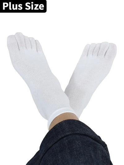 All-Seasons-Premium-5 Pairs-Unisex's Plus Size Five Mid-calf Toe Socks Organic Cotton in Mix Solid Color